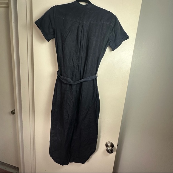 Standard James Sperse Navy Blue 100% Linen Button Front Tie Waist Shirt Dress XS - Picture 7 of 16